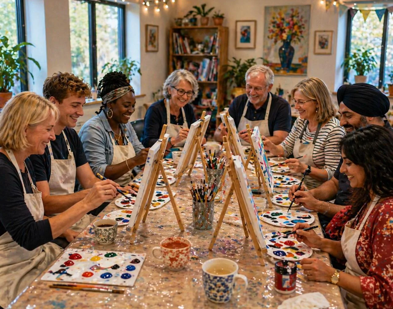 Community members painting together at an art club session